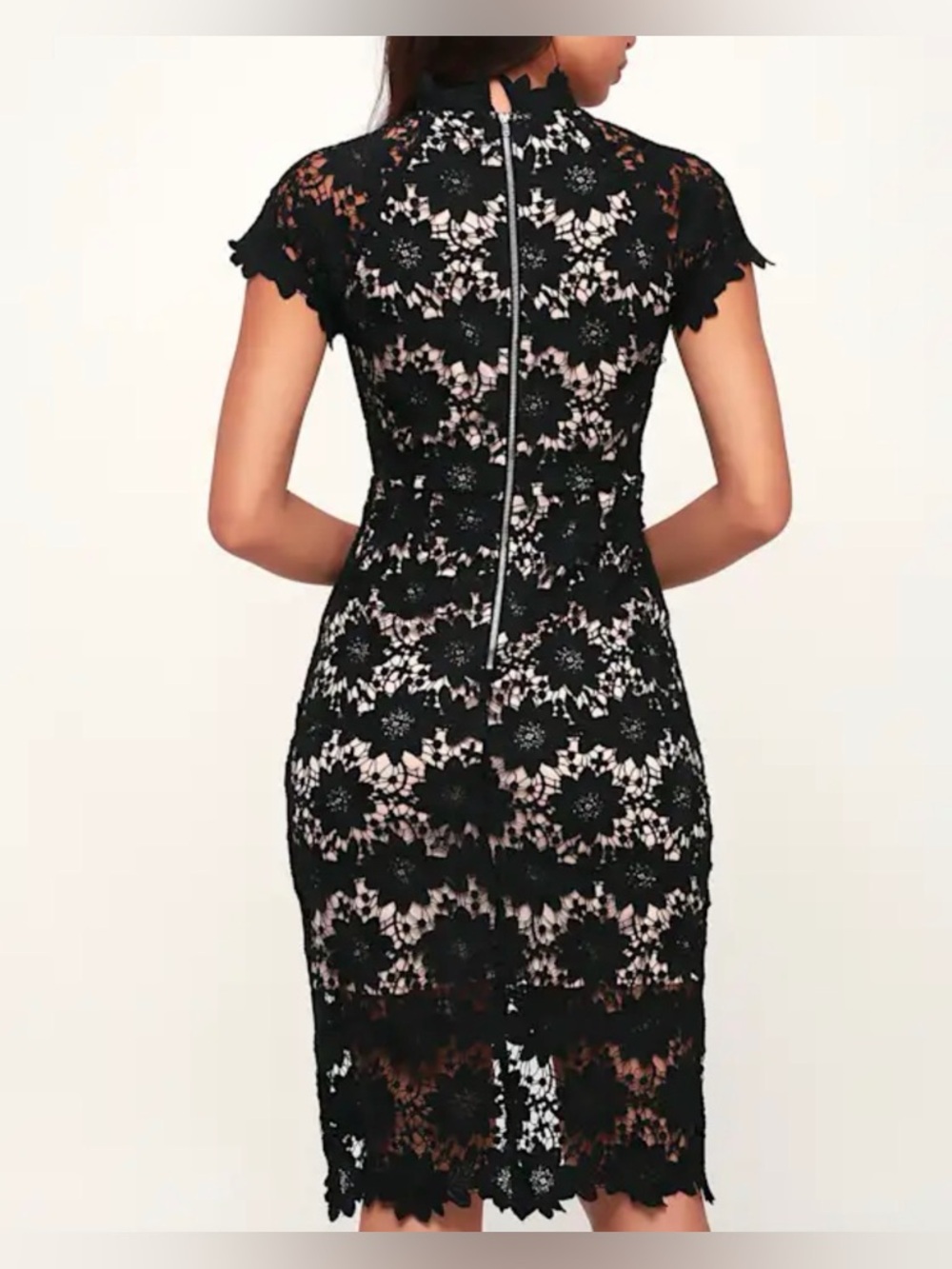 NWT Lulus Women’s Bold Love Black and Nude Lace Bodycon Dress Size Small - Picture 2 of 10